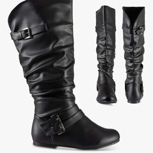 Black Buckle Knee-High Women's Boots
